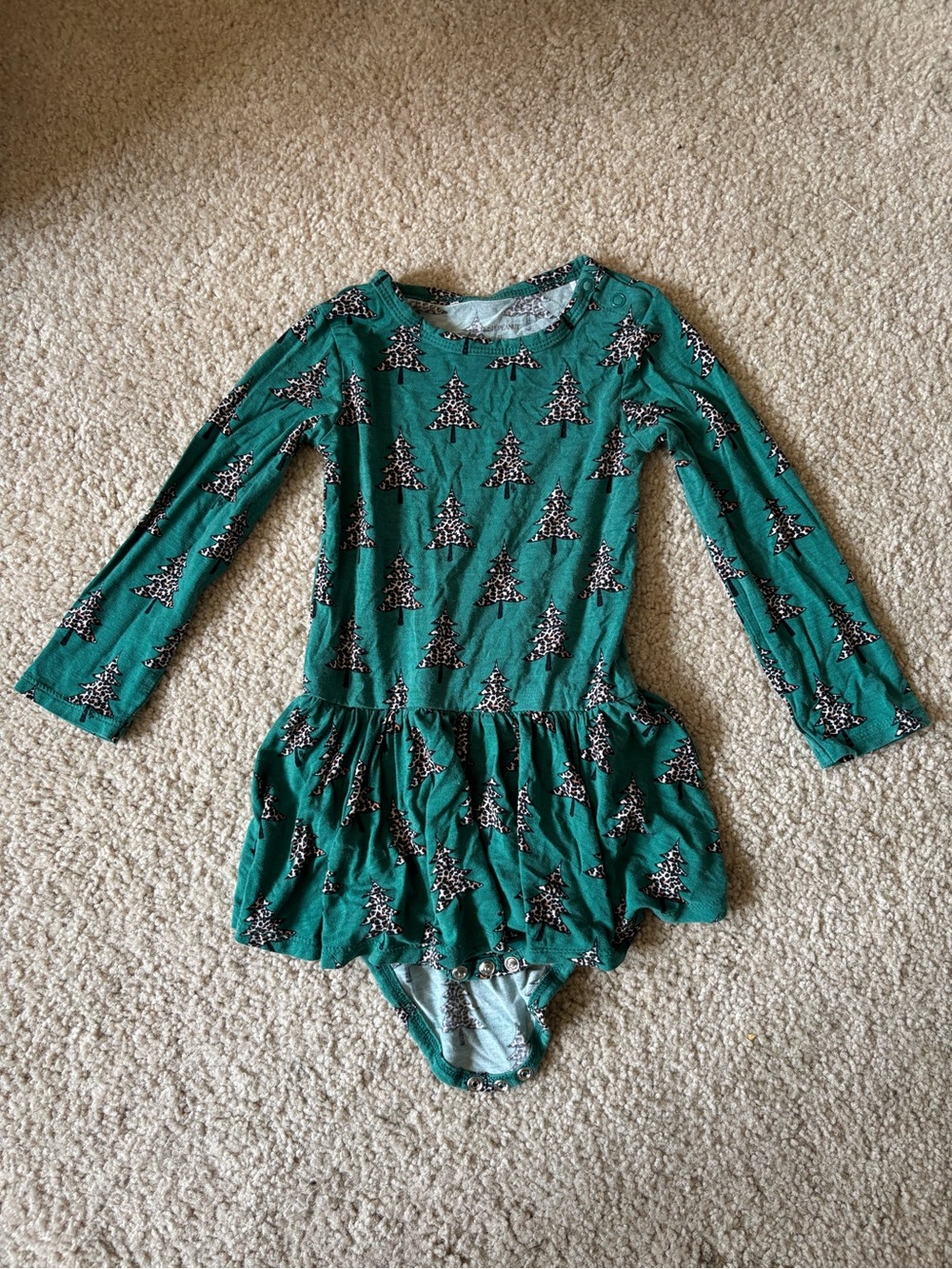 Posh Peanut Leopard Christmas Tree Bamboo Peplum Bodysuit Dress 2T